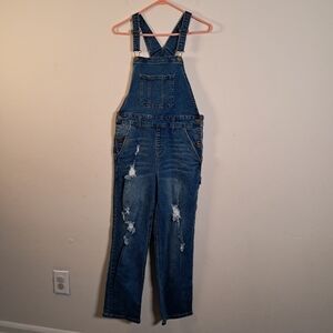 NOBO No Boundaries women's denim distressed Overalls straight leg size M 7-9 Y2K